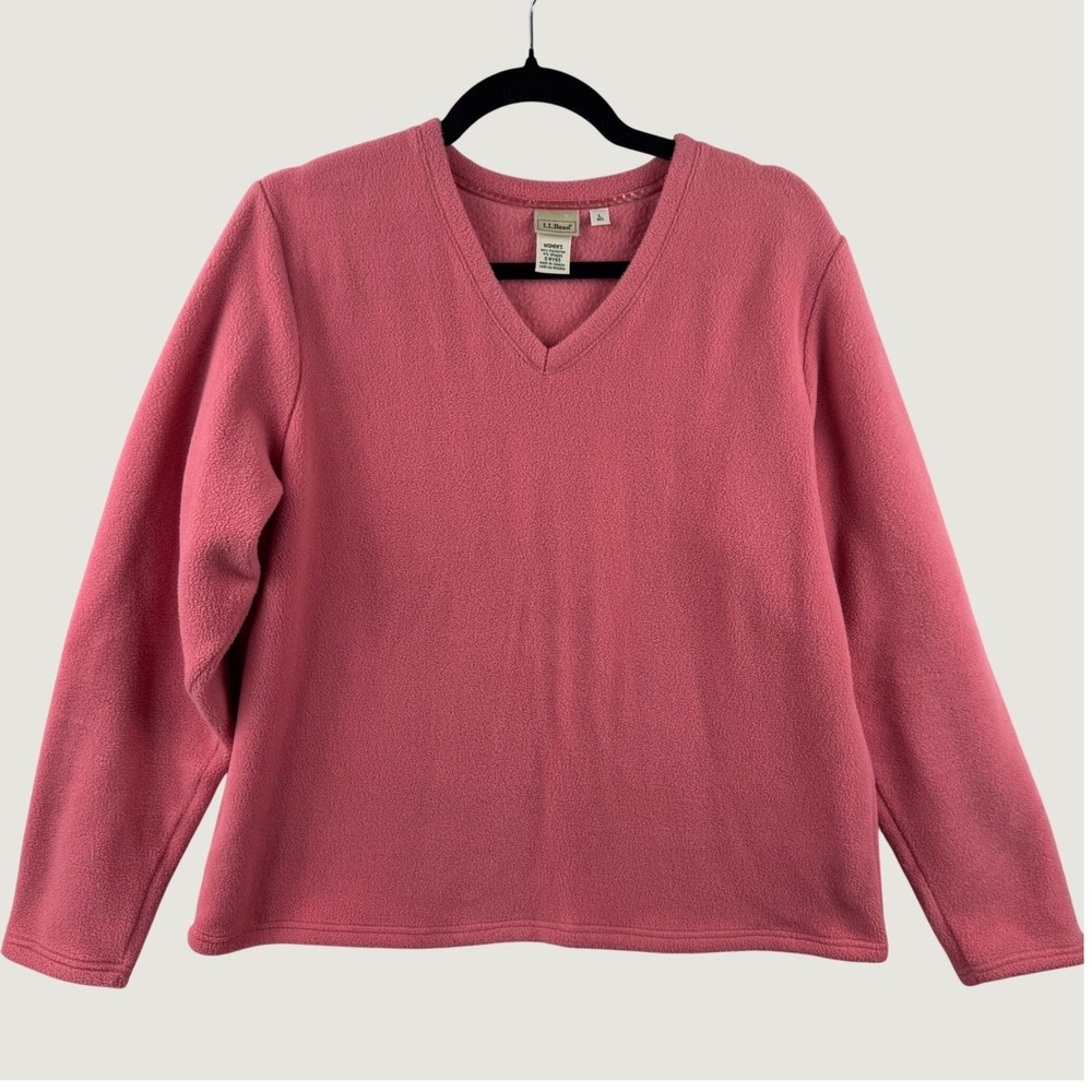 L.L.Bean Fleece Pullover Women Large Pink V-Neck Long Sleeve Gorpcore 0HY65